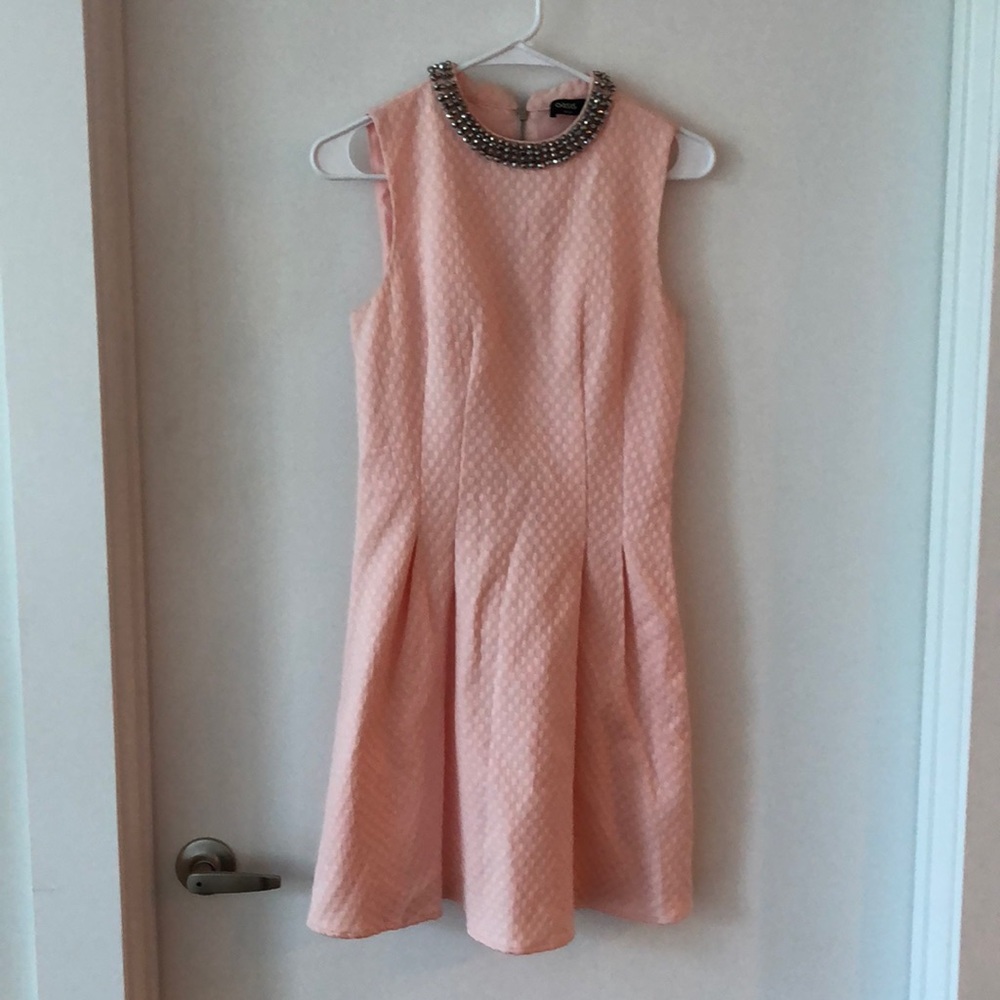 Pink high necked short sleeve dress